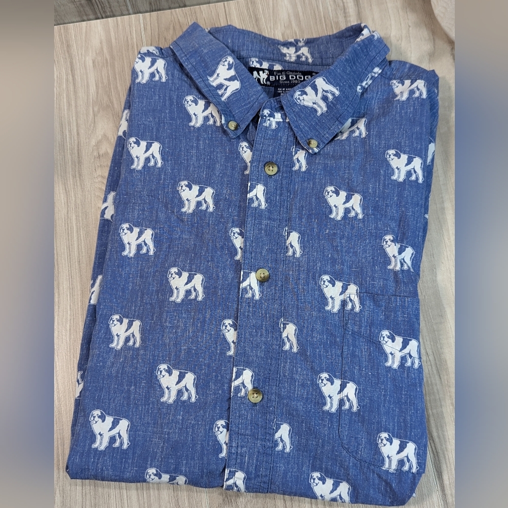 BIG DOGS Button Down Shirt Mens Size 2X St. Bernard All Over Print Short Sleeve
